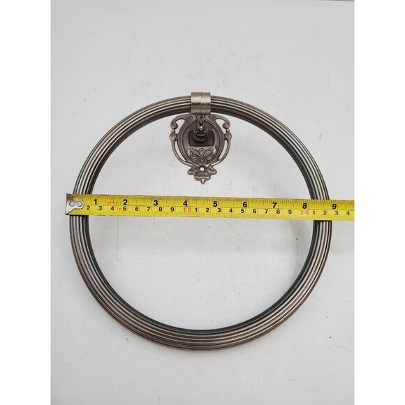 vintage Brass Towel Holder For Bathroom Wall , Engraved Towel Holder Ring, Solid - Picture 8 of 10